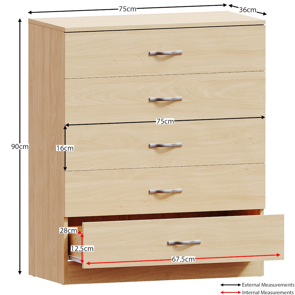 image 1 of Vida Designs Riano 5 Drawer Chest of Drawers Bedroom Storage, Pine