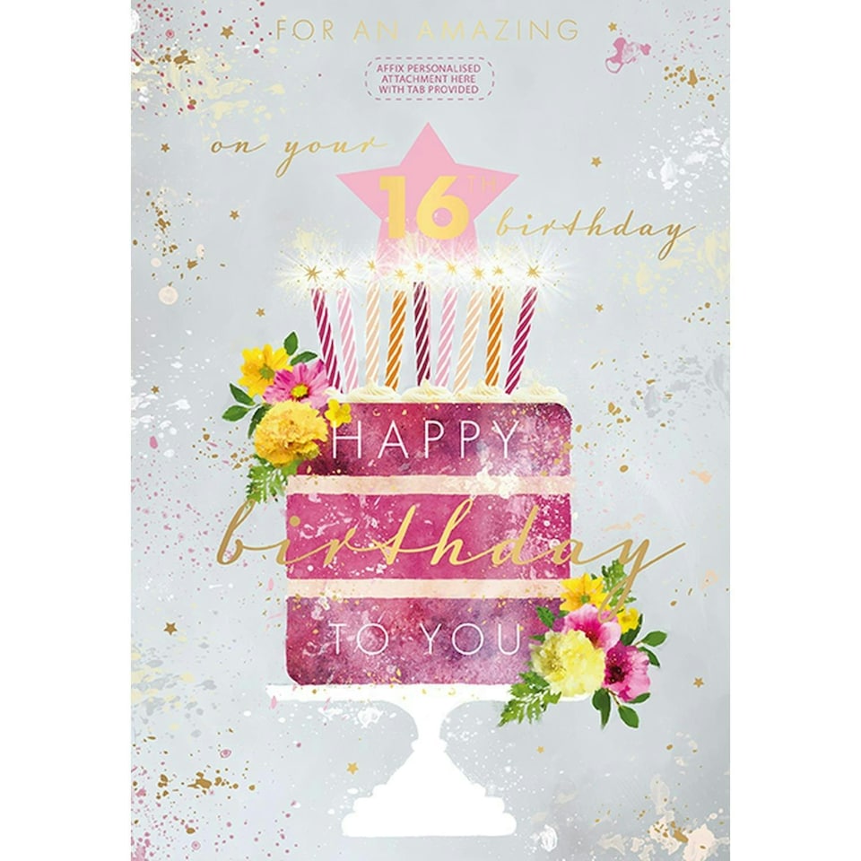 Words 'n' Wishes Girls 16th Birthday Card, Age 16 with Recipient Stickers for Daughter, Sister, Granddaughter, Niece or Great-Granddaughter