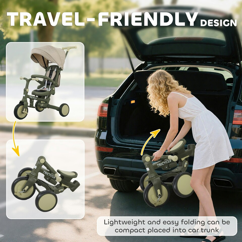 image 1 of AIYAPLAY 5 in 1 Foldable Kids Trike, Toddler Tricycle for 1-3 Years, Dark Green