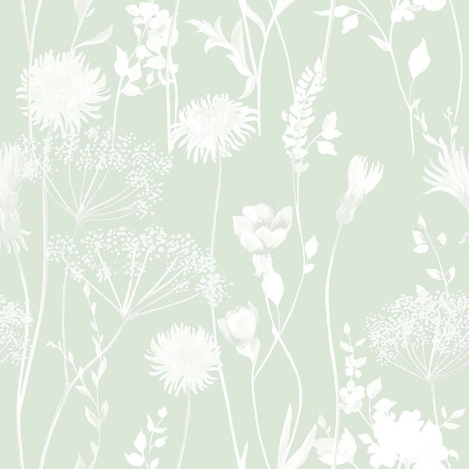 image 1 of Muriva Catherine Lansfield Meadowsweet Floral Wallpaper - Green - 10m x 53cm Green