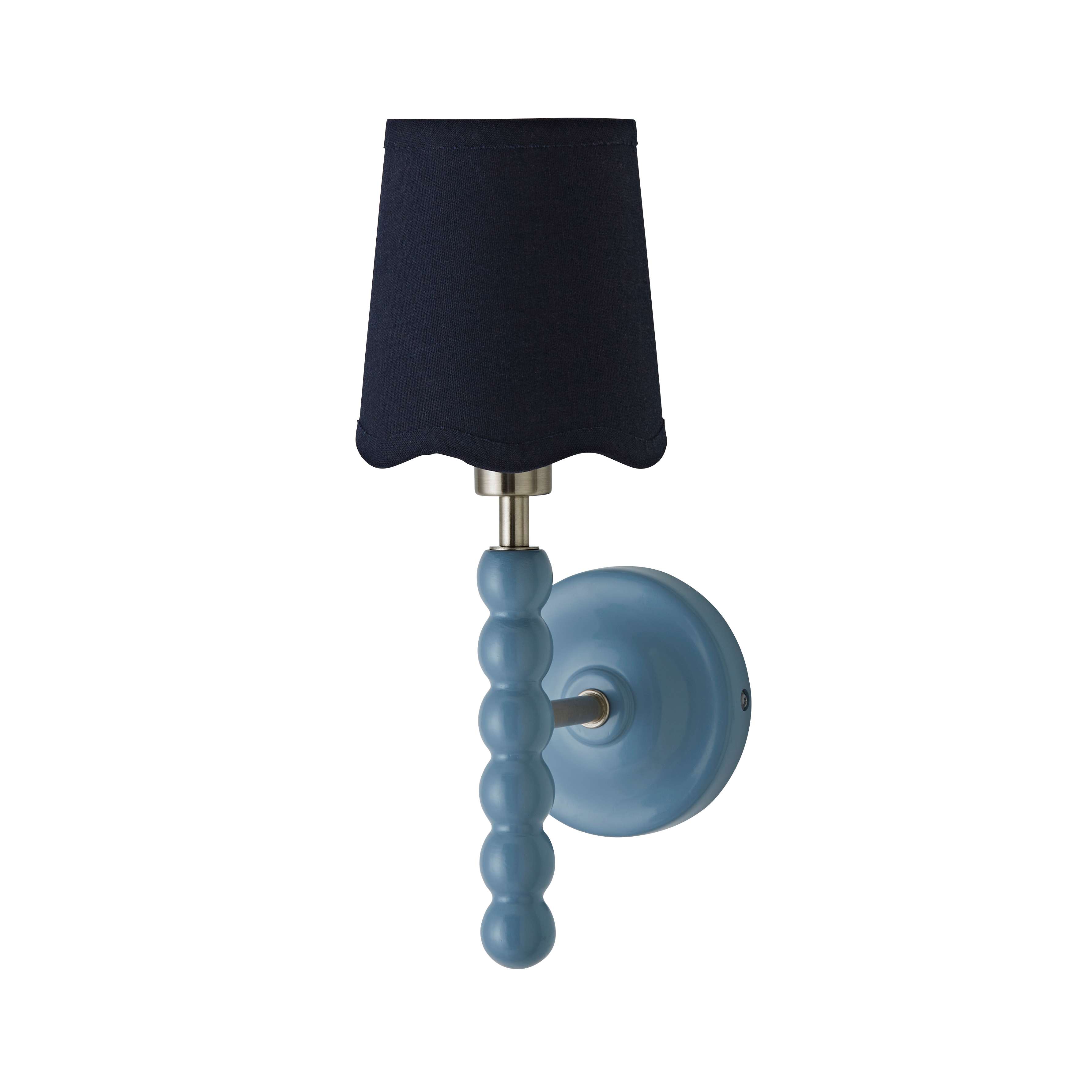ValueLights Bobbin Blue Wall Light with Navy Linen Scallop Shade Blue