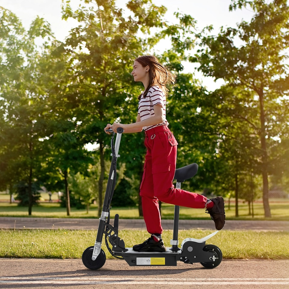 image 1 of HOMCOM Foldable Powered Scooter with Adjustable Seat and Brake, Black