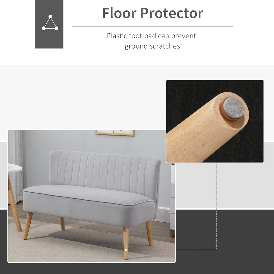 image 1 of HOMCOM Modern Velvet Double Seat Sofa with Wood Frame Foam Padding Soft Comfortable Compact Couch Home Office Light Grey