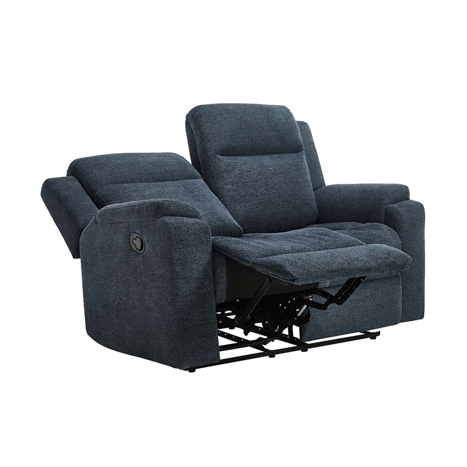 image 1 of Orka 2 Seater Manual Recliner Chenille Fabric Sofa Blue