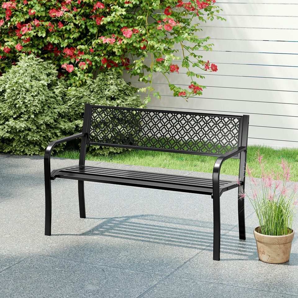 image 1 of COSTWAY Outdoor Garden Bench Metal Patio Loveseat-Black Black