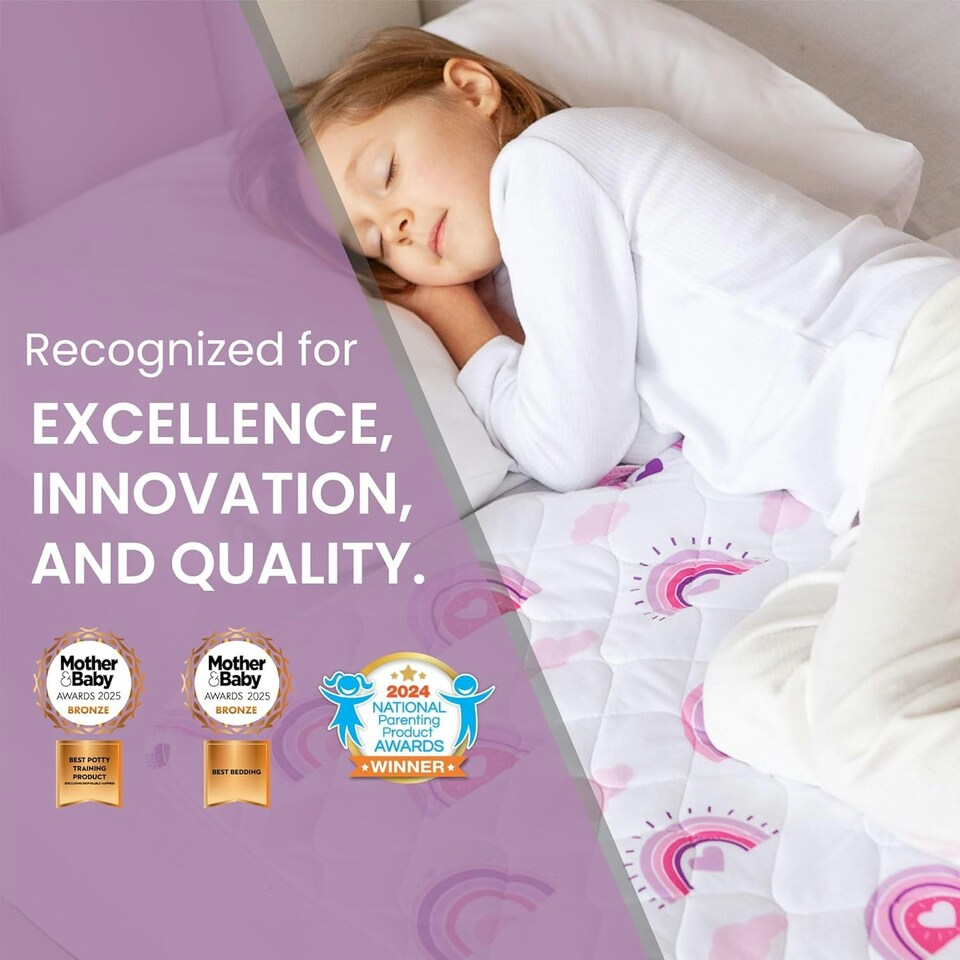 image 1 of Toddler Potty Training Bed Pads - Soft Waterproof Bedwetting Pee Protector Mat for Kids - Incontinence Mattress Sheet Absorbs Up to 2000ml - 135 x 85cm, Rainbow White | Rainbow | Double