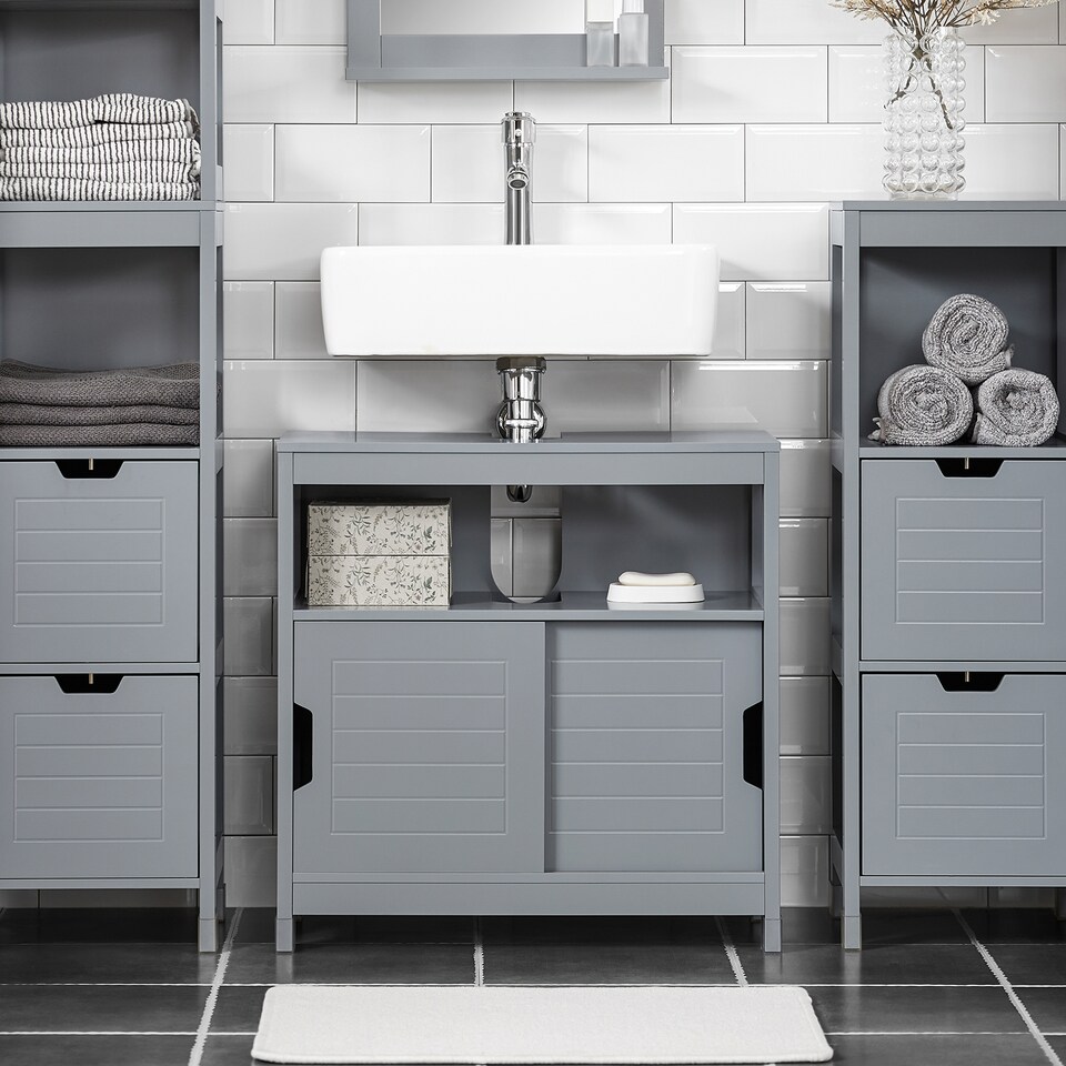 image 1 of SoBuy FRG128-SG,Under Sink Bathroom Cabinet with Double Sliding Doors | Grey | Grey | 1
