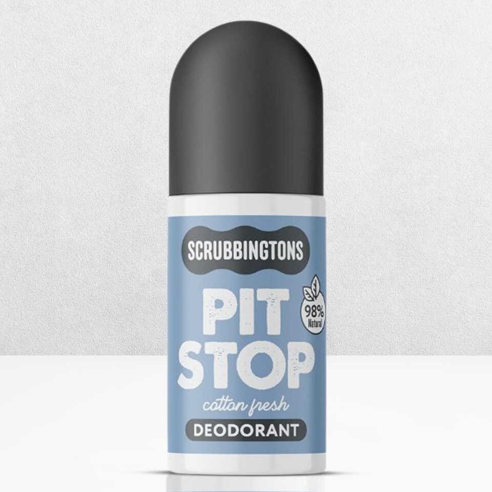 image 1 of Scrubbingtons Pit Stop Natural Deodorant For Women, Men, Roll on For Sensitive Skin Paediatrician approved, Aluminium & Alcohol Free, Vegan & Cruelty Free, Cotton Fresh, 75ml | Multi | 1