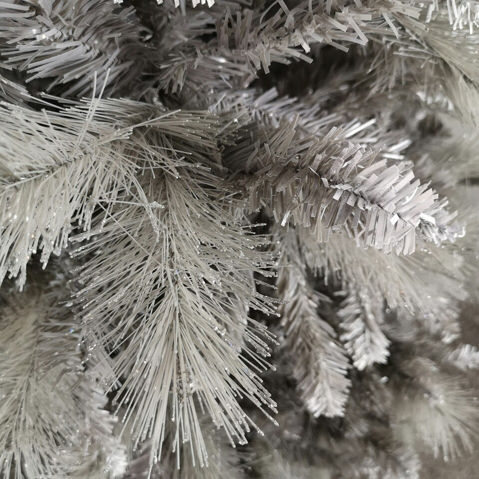 image 1 of 2.1m (7ft) Silver Glitter Tip Fir Festive Christmas Tree in Grey PVC