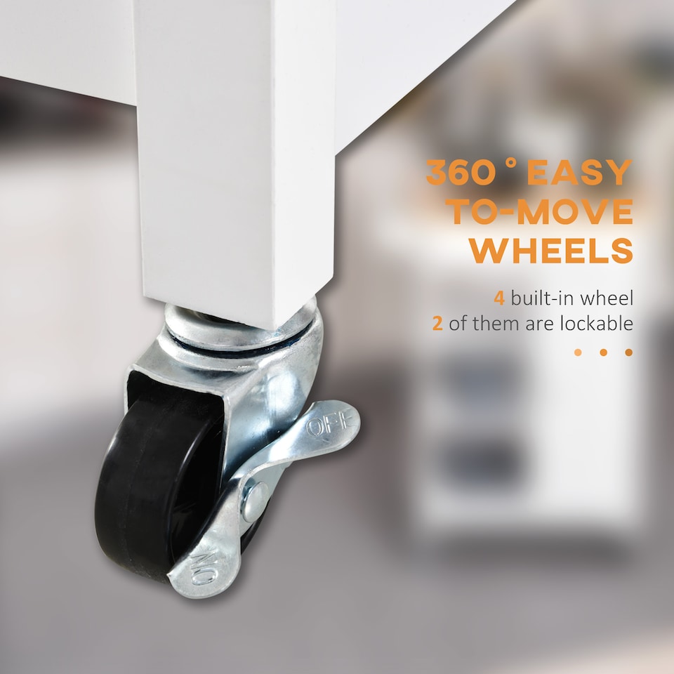 image 1 of HOMCOM Kitchen Trolley, Kitchen Island on Wheels, w Wood Top, 3 Shelves and Storage Cupboard, White