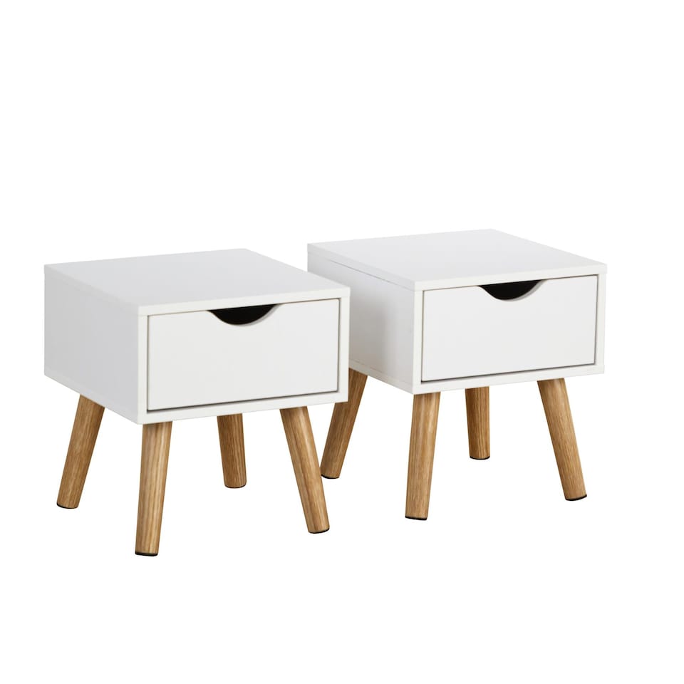 image 1 of Bedside Cabinet White 1 Drawer Bedroom Side Table For Storage Wooden Legs Modern
