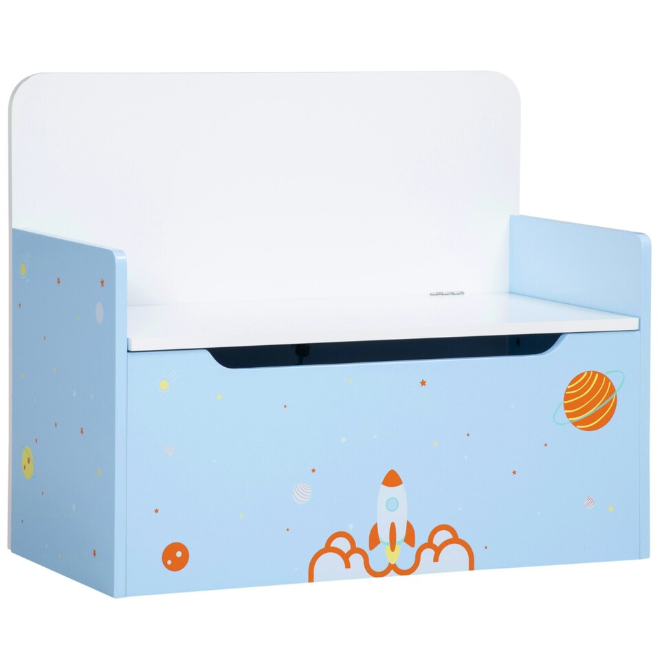 image 1 of ZONEKIZ 2 In 1 Wooden Kids Storage Bench, Toy Box w/ Safety Rod - Blue