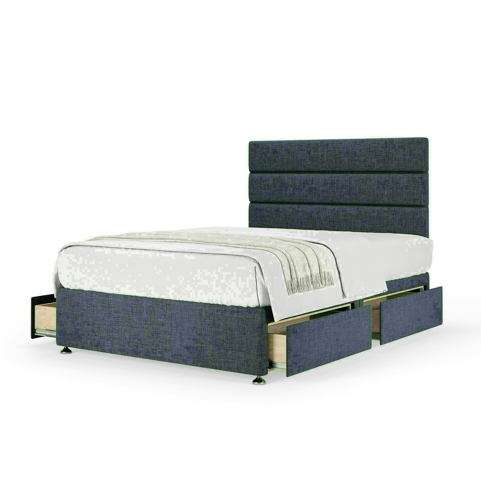 Midnight Linen 4 Drawer Divan Base and Milan Headboard Super King