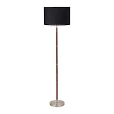 Brushed Silver and Wood Effect Floor Lamp Black | Brown
