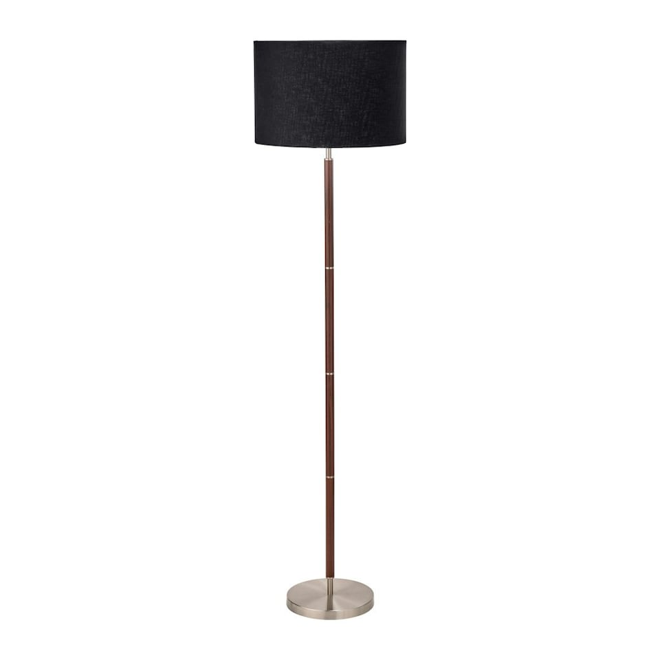 image 1 of Brushed Silver and Wood Effect Floor Lamp Black | Brown