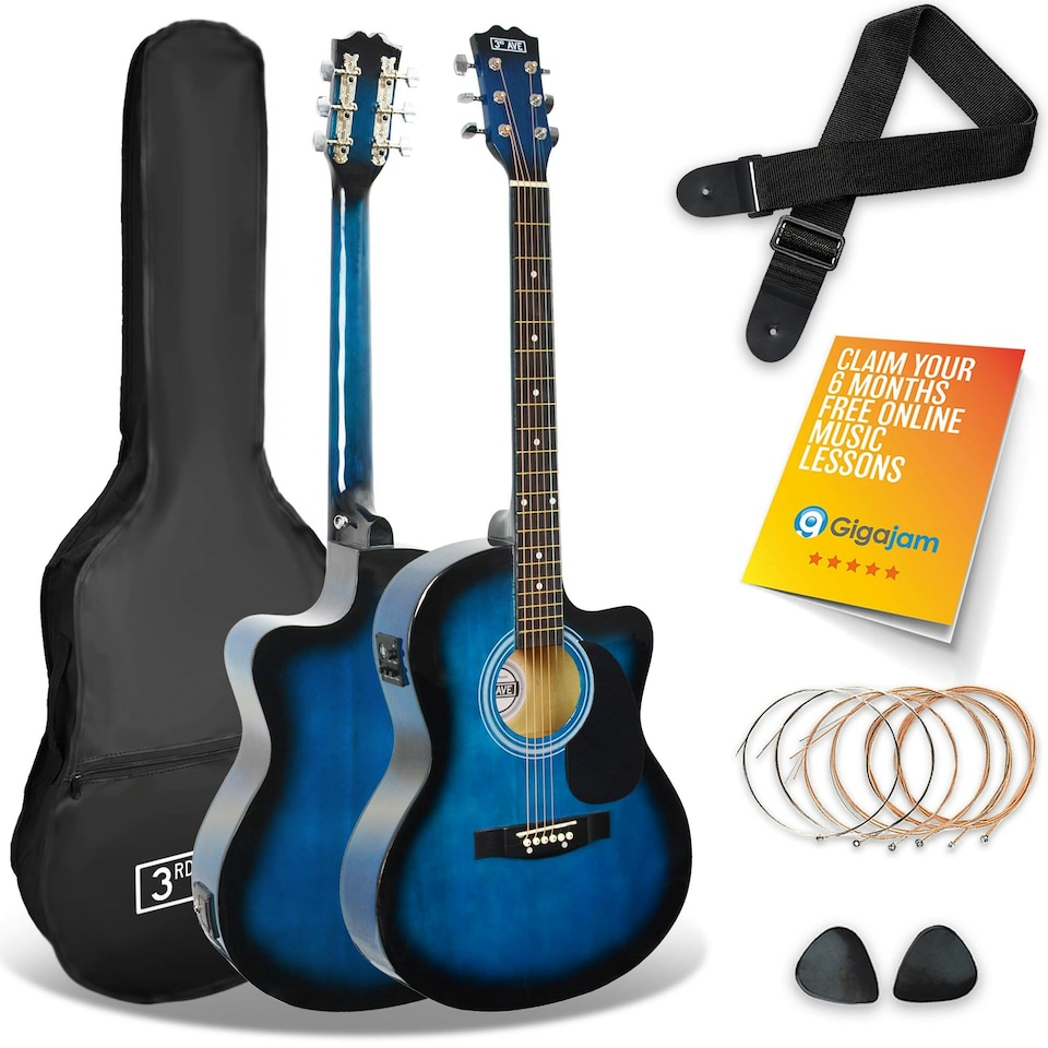 image 1 of 3rd Avenue Full Size Cutaway Electro Acoustic Guitar Pack Black