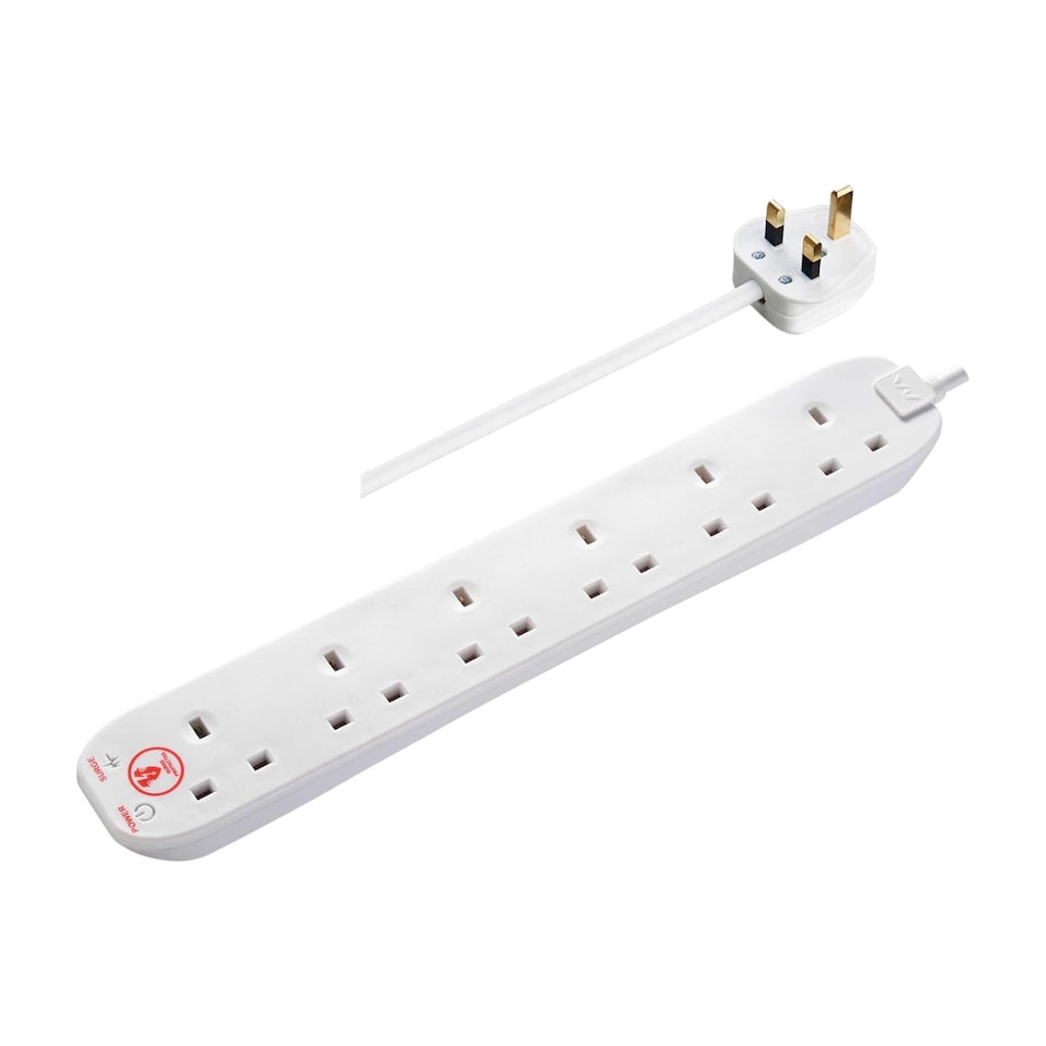 image 1 of Masterplug Six Socket Surge Protected Extension Lead 2 Metres Power Strip White