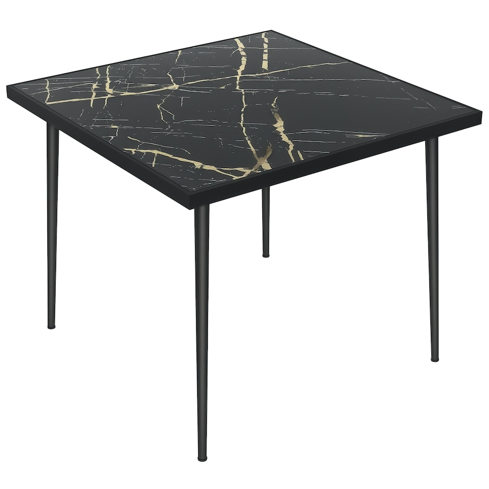 image 1 of Outsunny Outdoor Dining Table for 4 with Marble Effect Tempered Glass Top White