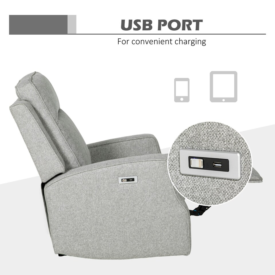 image 1 of HOMCOM Electric Armchair, Fabric Recliner Chair with USB Port, Grey
