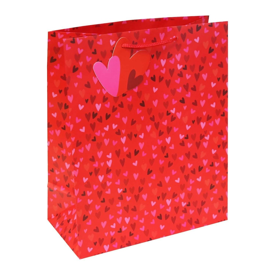 image 1 of Pack of 12 Mini Hearts Large Valentine's Gift Bags Red