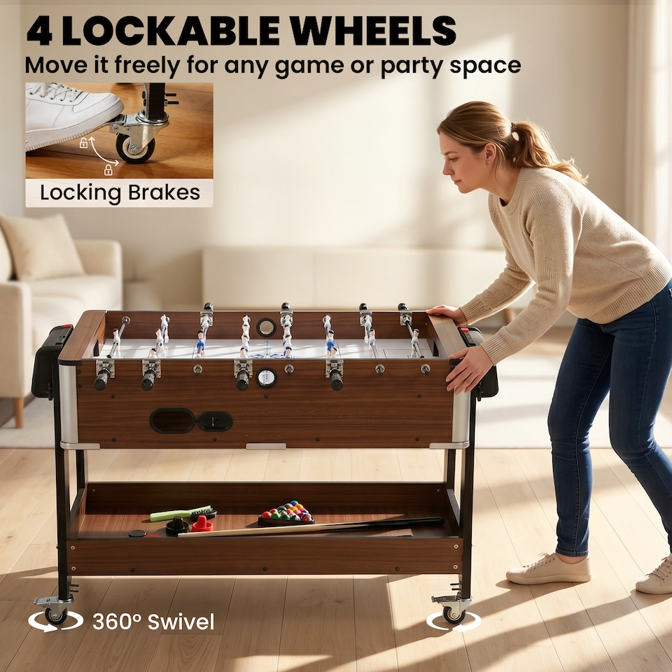 image 1 of SPORTNOW 3 in 1 Reversible Multi Game Table with Lockable Wheels and Shelf
