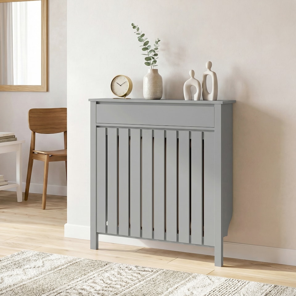image 1 of HOMCOM Radiator Cover with Drawer and Vertical Slats Grey