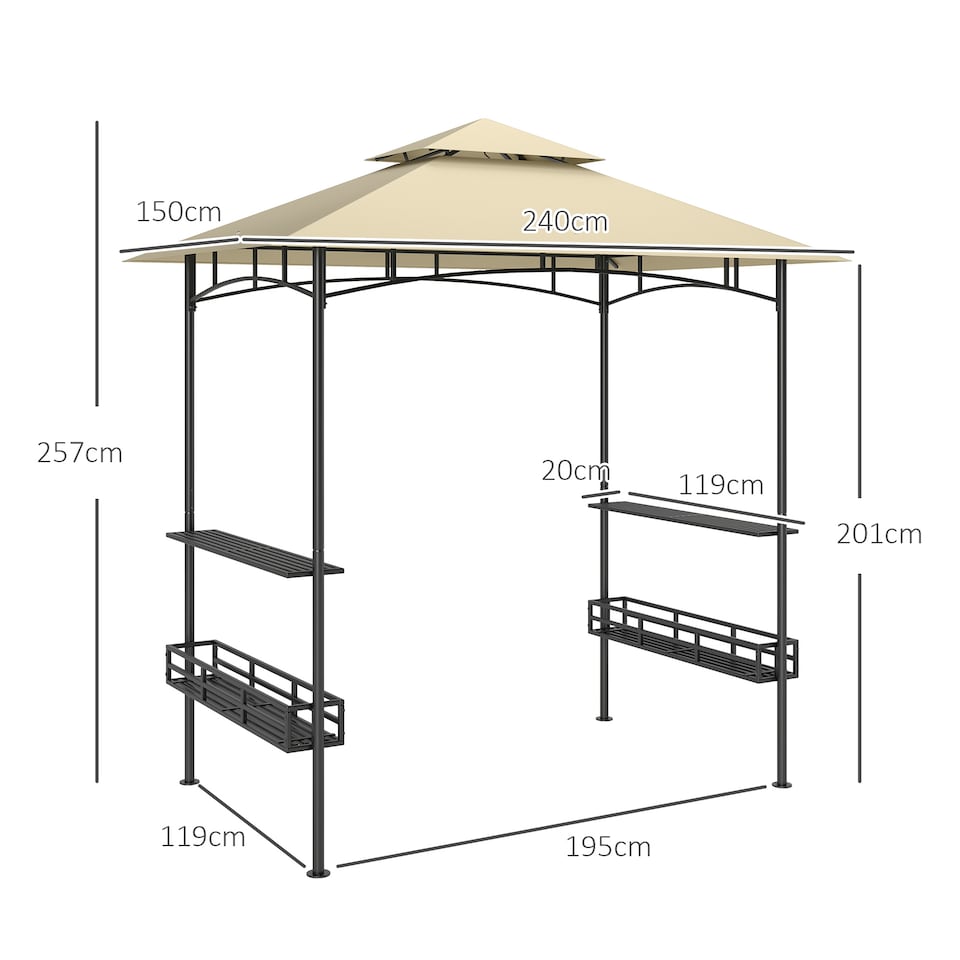 image 1 of Outsunny 8 x 5 Grill Gazebo Canopy, Double Tiered Outdoor BBQ Gazebo Shelter with 2 Side Shelves, Storage Baskets, Hook for Garden, Patio, Barbecue, Picnic, Beige