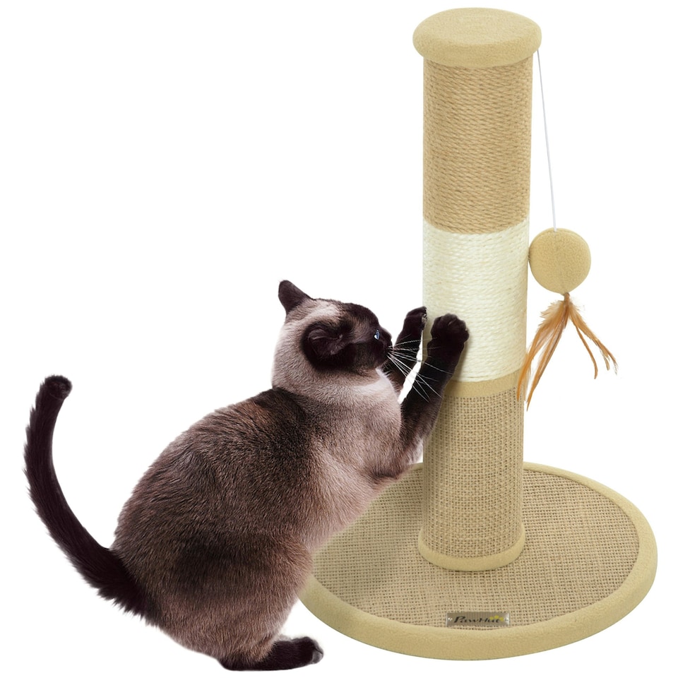image 1 of PawHut Cat Scratching Post with Jute Sisal Rope Toy Ball, 47cm, Tall Brown