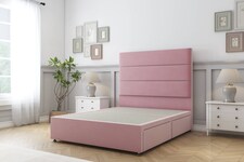 Sloomy Texas Pink Plush Divan Bed Base No Drawers With 26 Inch Strutted Headboard | Pink | Pink | King | 1