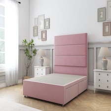 Sloomy Texas Pink Plush Divan Bed Base No Drawers With 26 Inch Strutted Headboard | Pink | Pink | King | 1