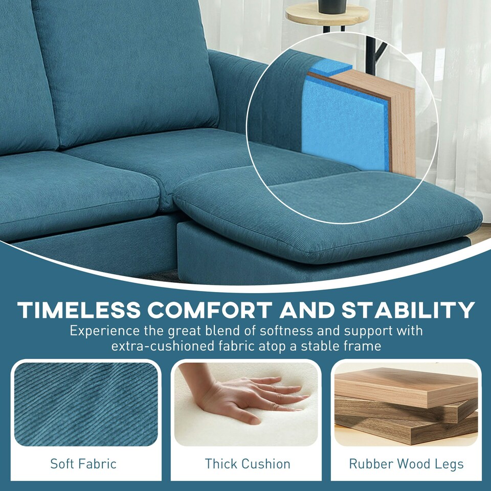 image 1 of HOMCOM 3 Seater Corner Sofa Couch Settee with Chaise Lounge, Blue 