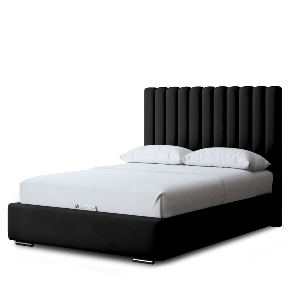 image 1 of Evangeline Divan Bed with Upholstered Headboard - Black - King / 5ft