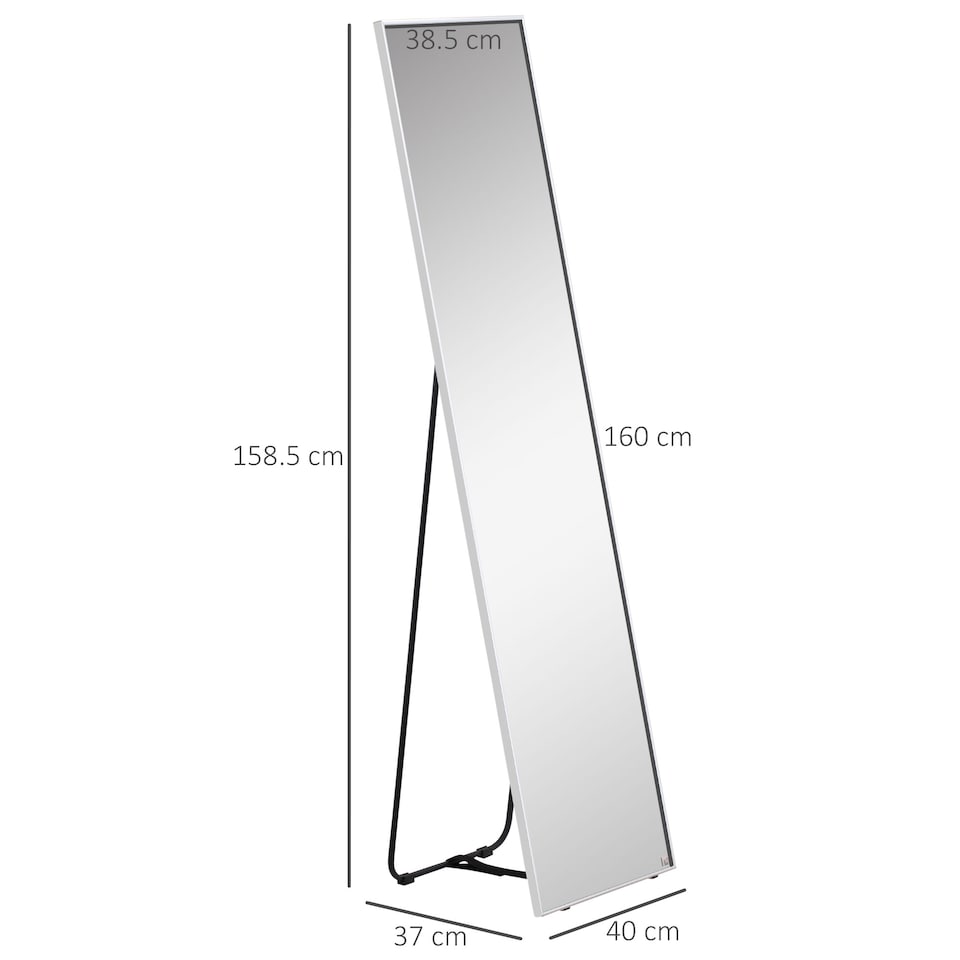 image 1 of HOMCOM Full Length Mirror Wall-Mounted, 160  40 cm Freestanding Rectangle Dressing Mirror for Bedroom, Living Room, Silver Frame