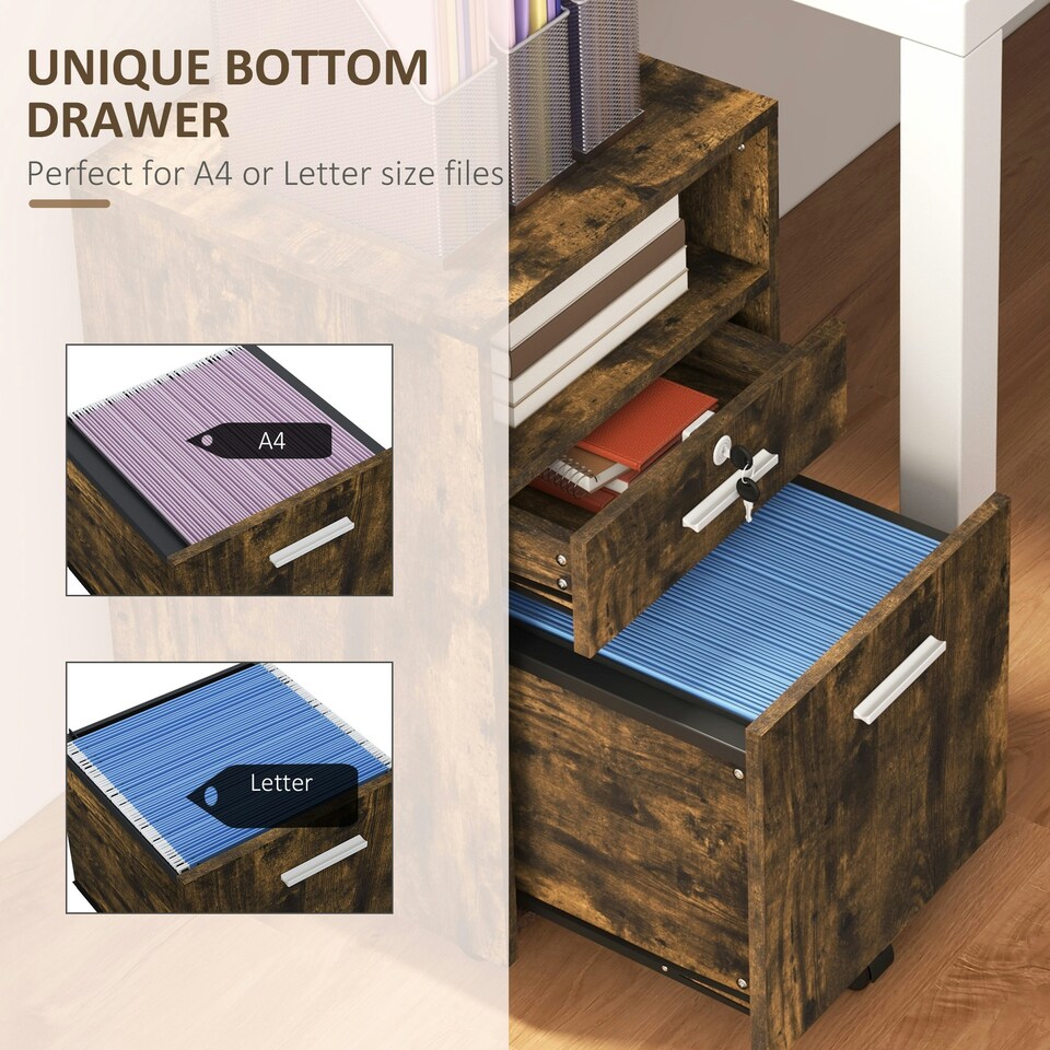 image 1 of Vinsetto Mobile File Cabinet Lockable Documents Storage w/ 5 Wheels Black