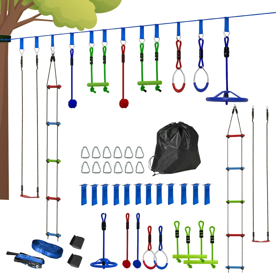 image 1 of AIYAPLAY 10 Piece Zip Line Kit for Kids, for Outdoor Garden, Multicolour