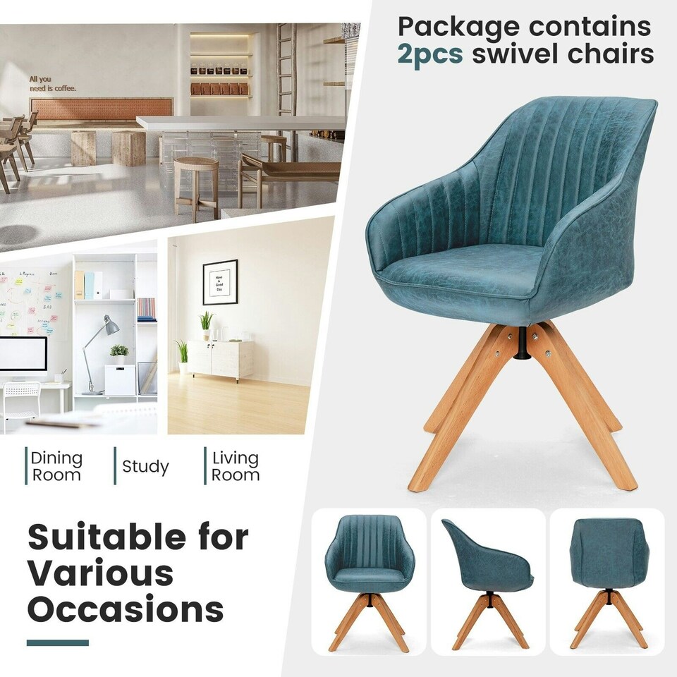 image 1 of COSTWAY Swivel Accent Chair Set of 2 Ergonomic Armchairs Blue Blue