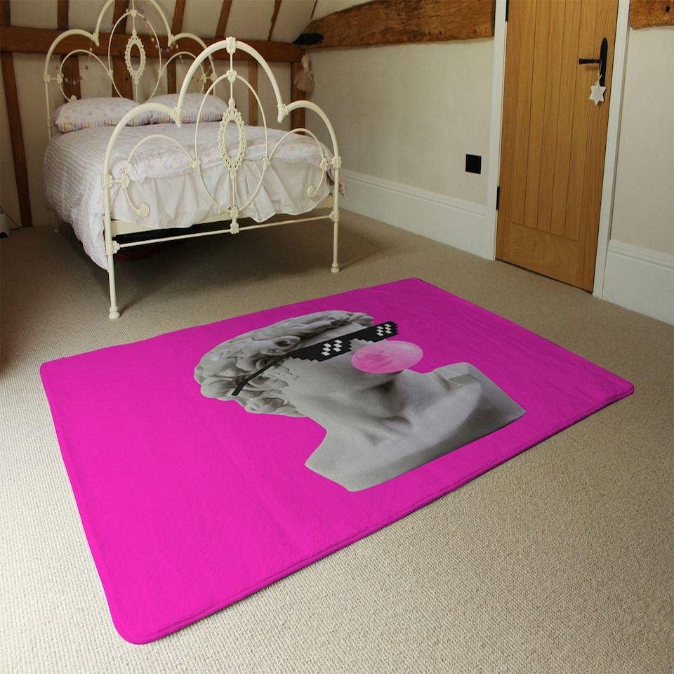 image 1 of Plaster statue,  David's head in pixel glasses (Rug) Pink | XL