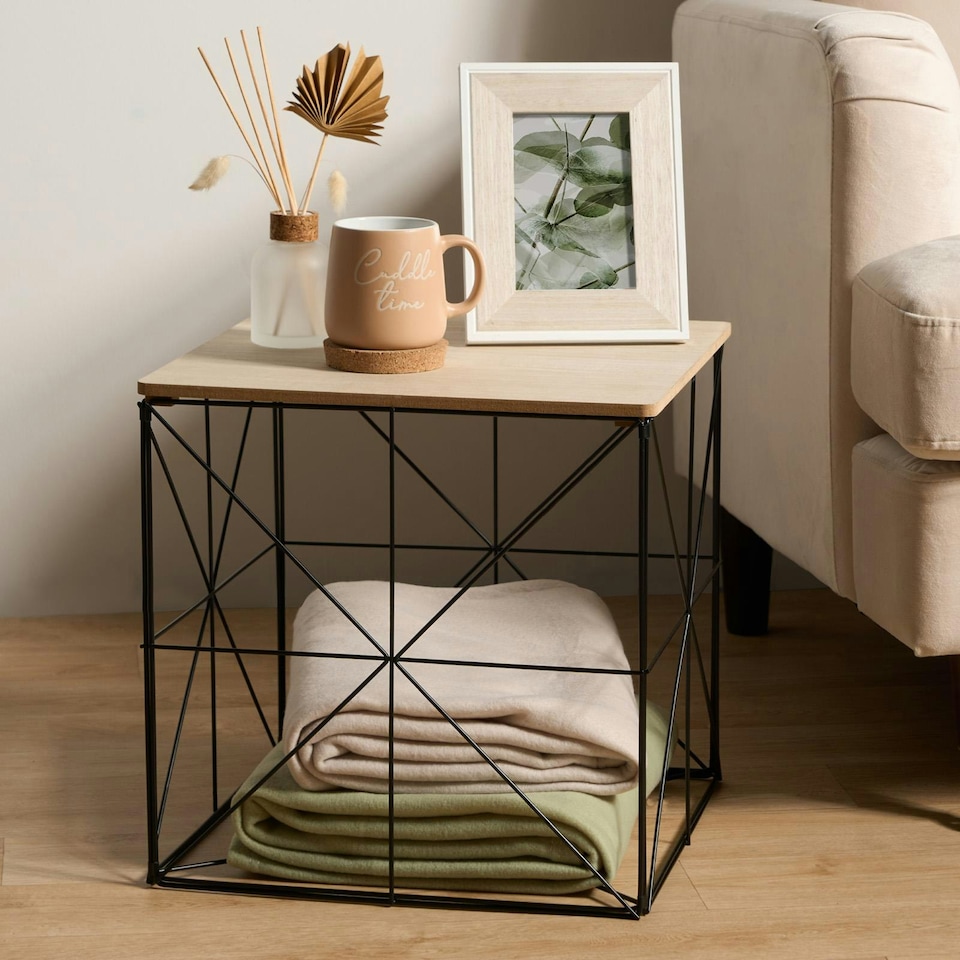 image 1 of OHS Large Square Cube Wired Basket Storage Home Side End Table - Natural
