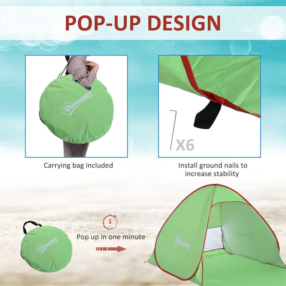 image 1 of Outsunny 2-3 Person Pop up Tent Instant Camping Tent Sun Shade Shelter