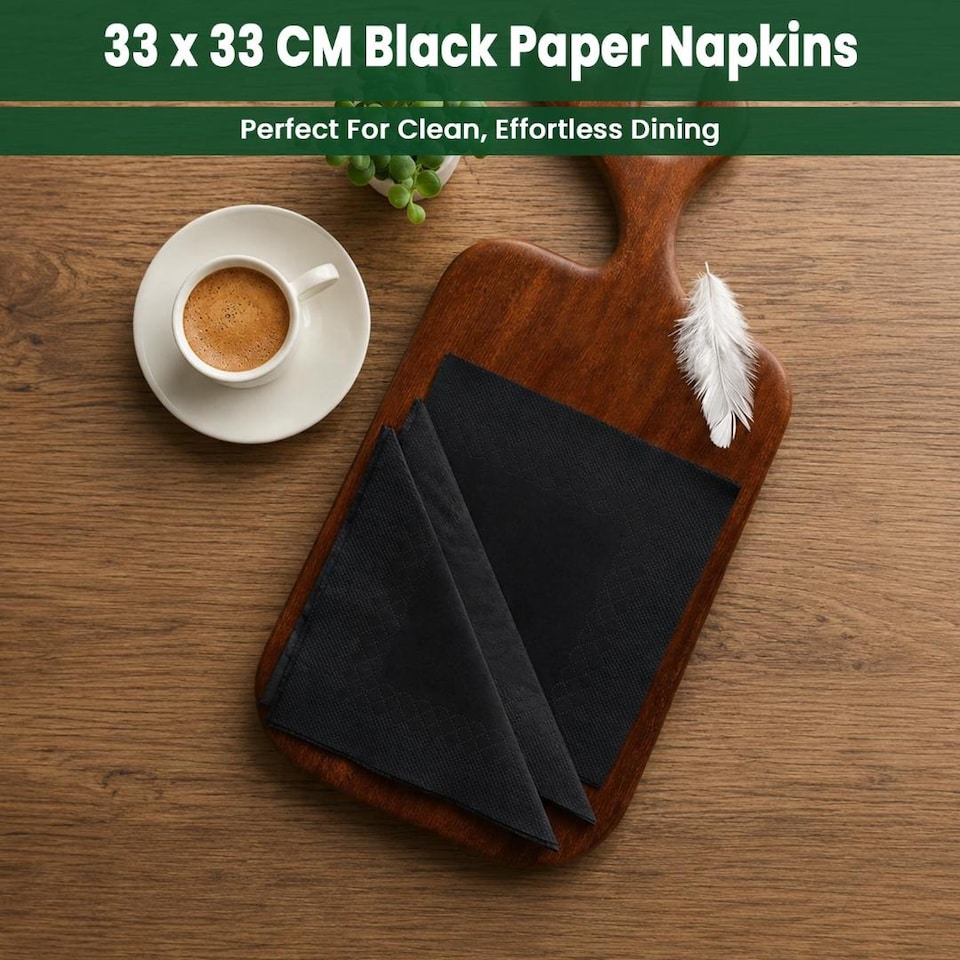 image 1 of ECONX Black 2 Ply 4 Fold Paper Napkins Tissue Serviettes for Birthdays Weddings Parties 1000PK