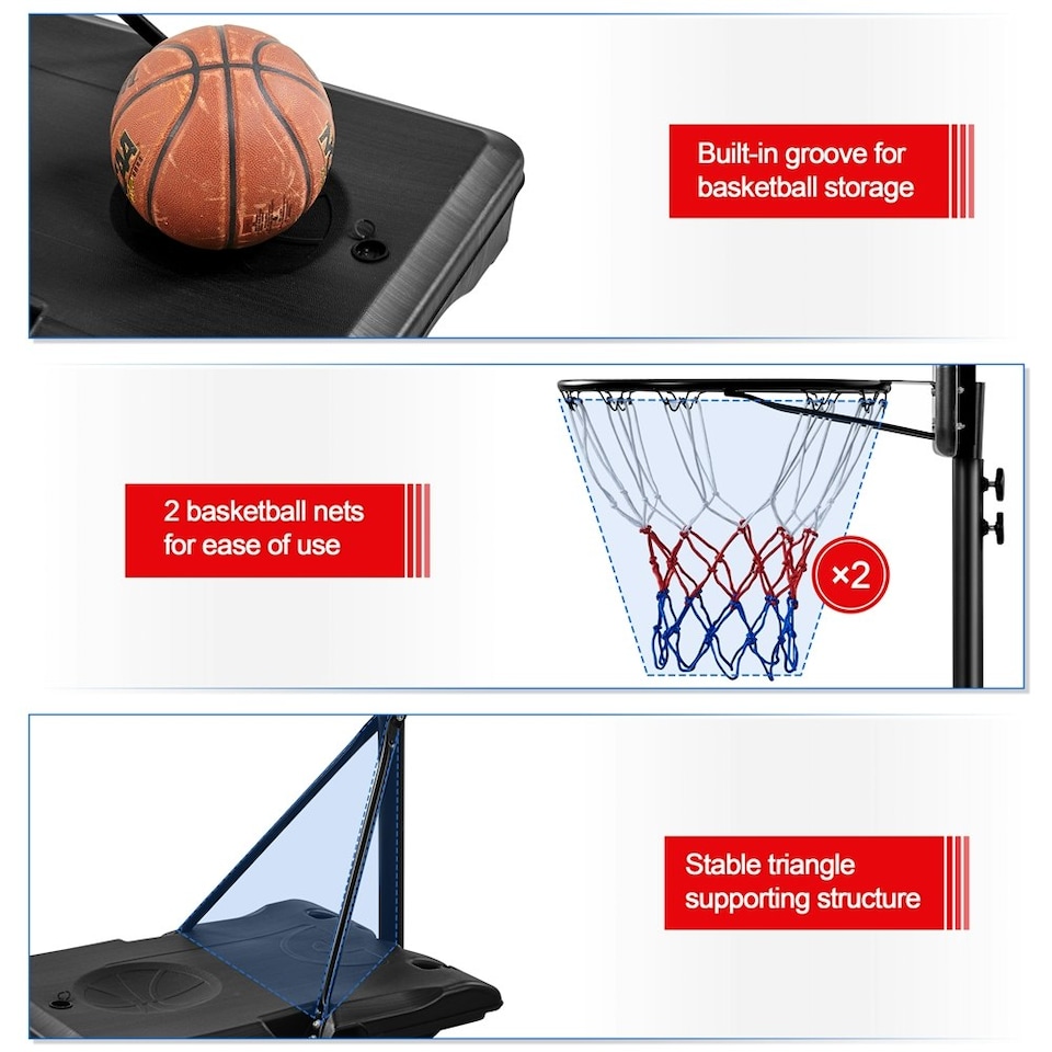 image 1 of Yaheetech 2.34-2.64M Height-Adjustable Basketball Hoop Black