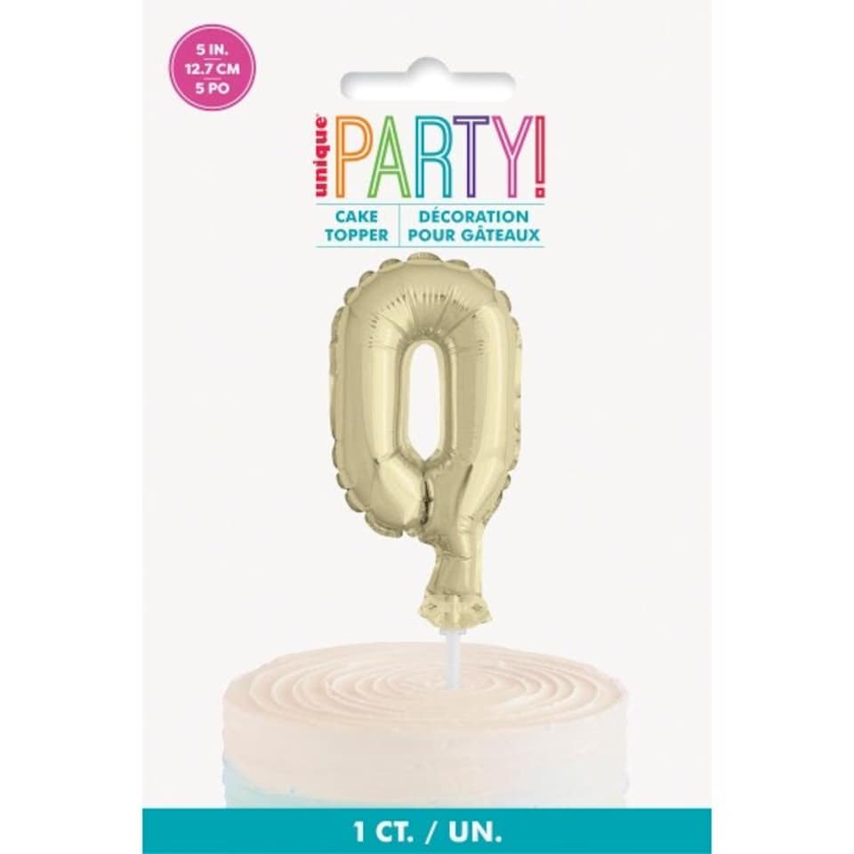 image 1 of Gold Foil Number 0 Balloon Cake Topper 5"