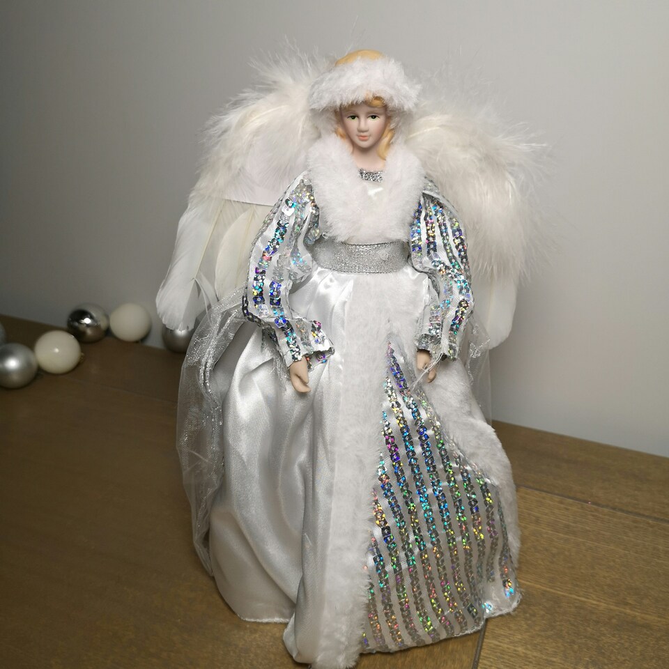 image 1 of 30cm Premier Christmas Tree Topper Angel Decoration in White & Silver