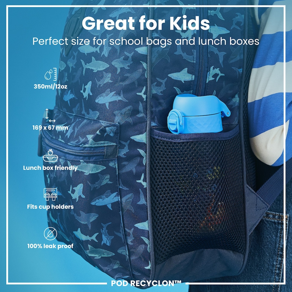 image 1 of Leak Proof Kids Water Bottle, BPA Free, 350ml (12oz) | Blue | Sea Turtle | One Size