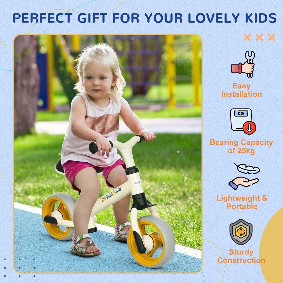image 1 of AIYAPLAY Lightweight Baby Balance Bike w/ Adjustable Seat, EVA Wheels - Orange