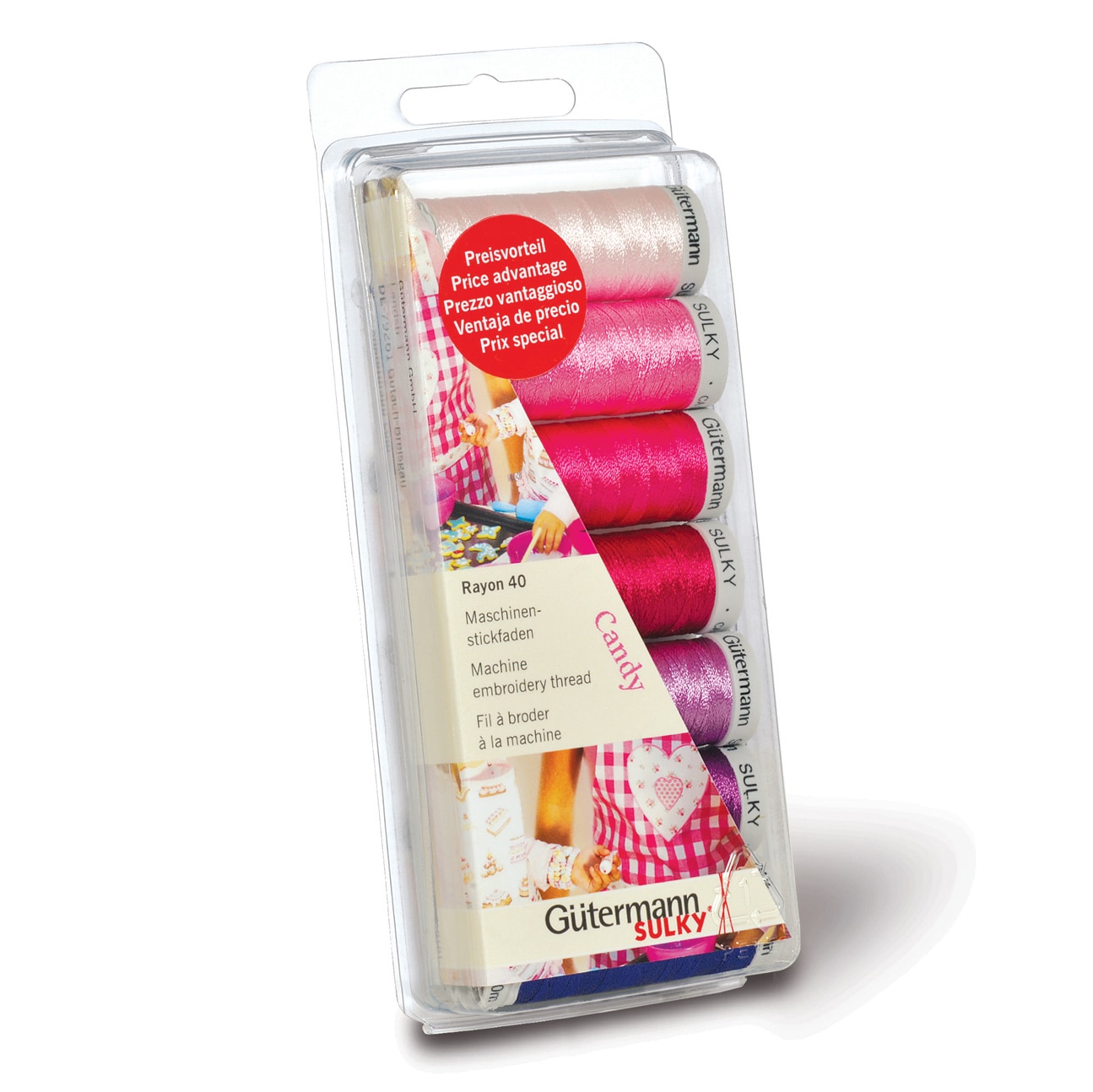 Gutermann Rayon 40 Thread Set - 7x200m Candy Colours, High-Sheen Machine Embroidery Thread