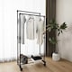 image 2 of Modern Freestanding Garment Rack with Bottom Rail Steel Tube Clothes Hanging Stand | Black | Double Rail | 1