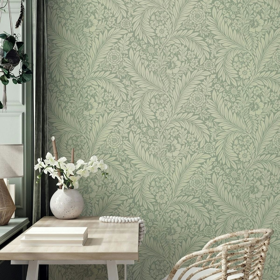 image 1 of Belgravia Florence Leaf Wallpaper - Green - One Size Green