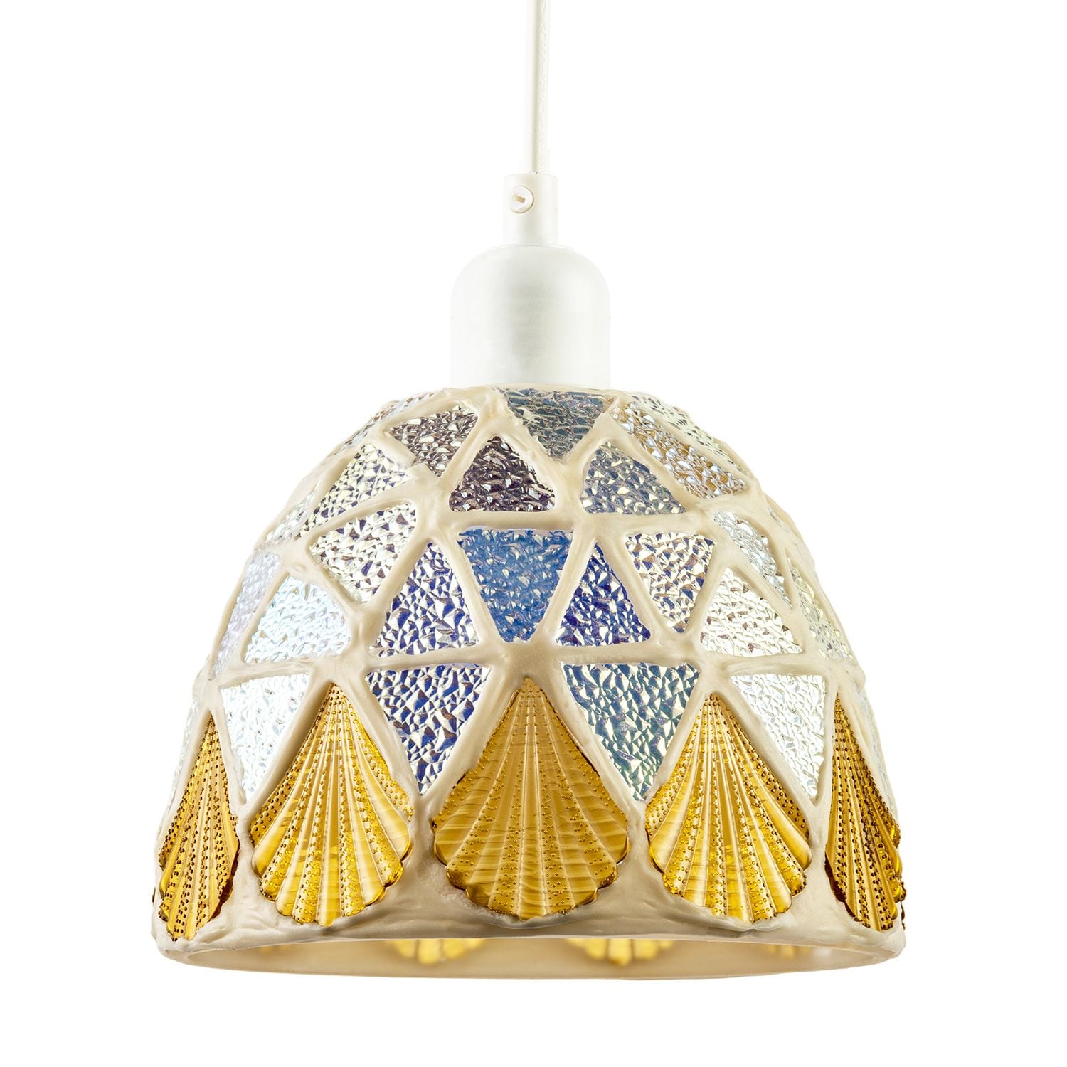 Happy Homewares Dome Shaped Pendant Ceiling Light Shade with Structured Mosaic Glass in Gold