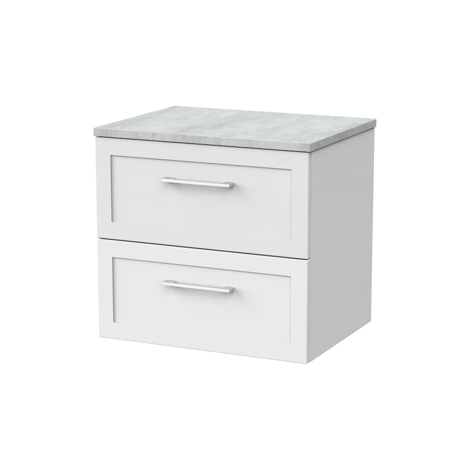 image 1 of Balterley Stonnall Traditional Wall Hung 2 Drawers Vanity Unit with Bellato Grey Laminate Worktop, 600mm, Matt White
